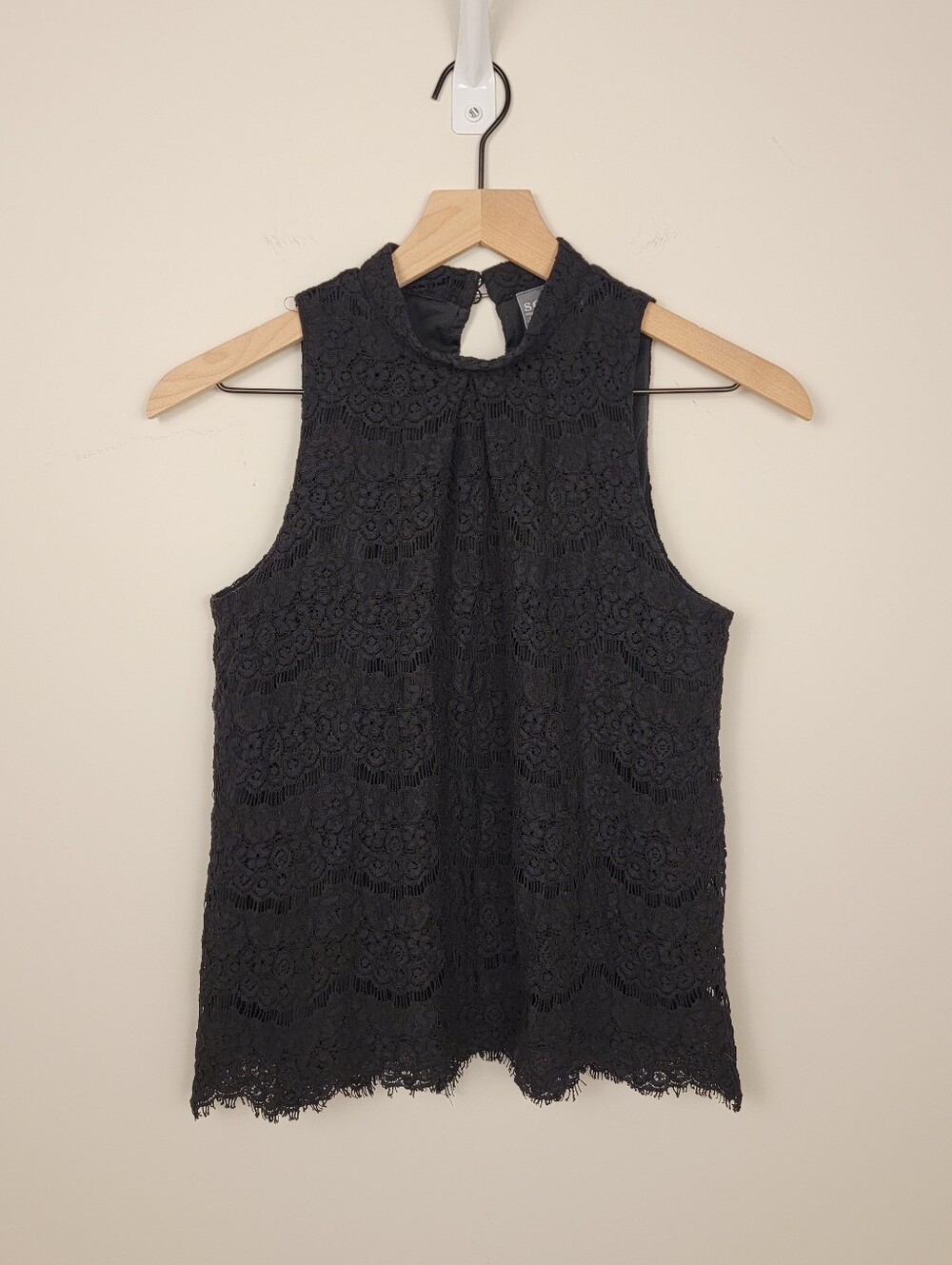 New York & Company Soho Jeans Black Floral Lace High Neck Tank Top